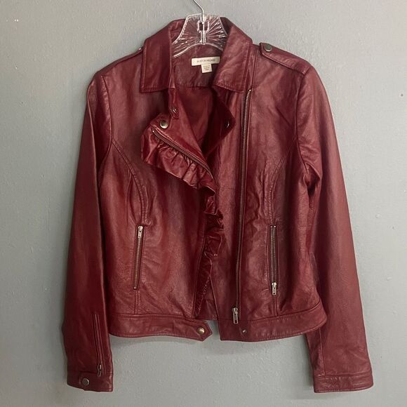 Boston Proper Women's Burgundy 100% Genuine Leather Moto Jacket size 2 #719 - Picture 14 of 14